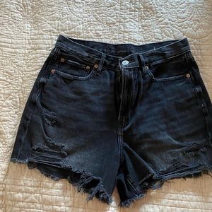 Black High Rise Ripped Shorts